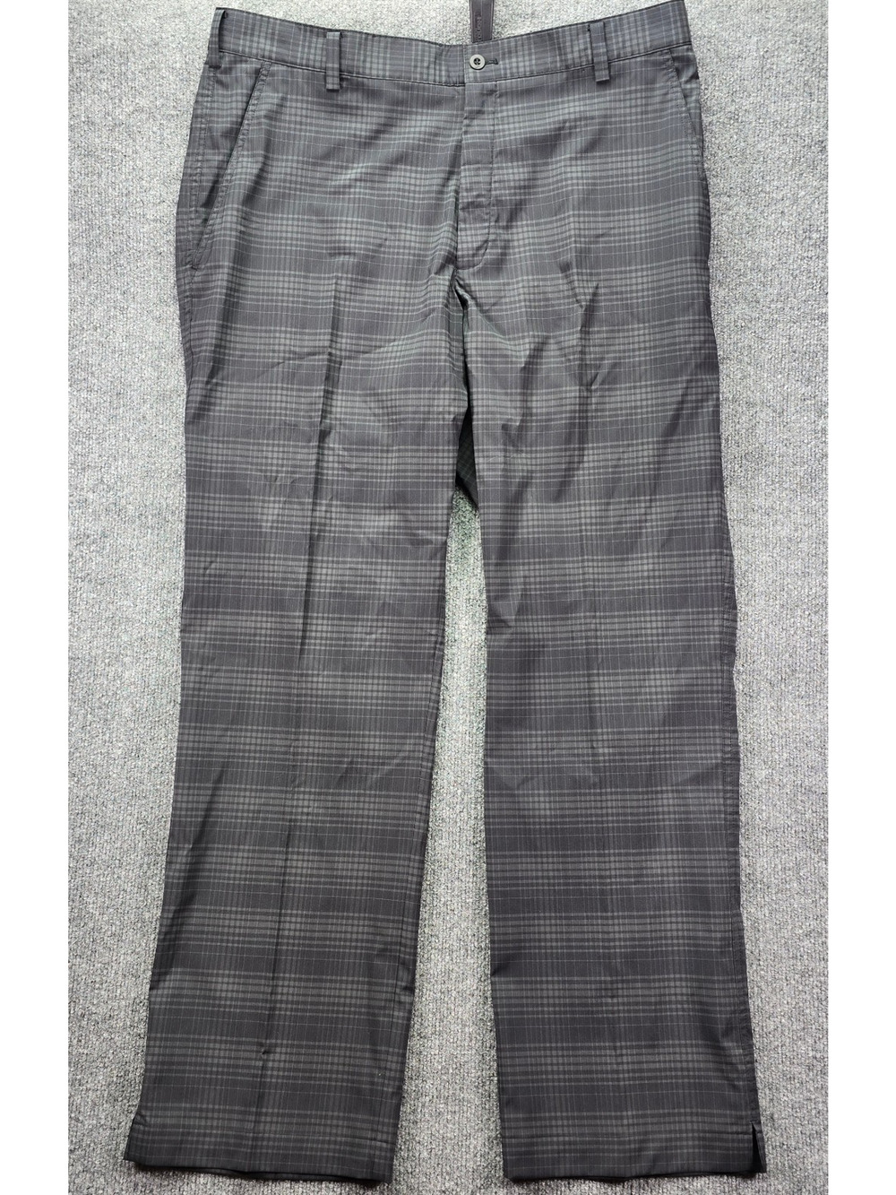 Nike Golf Pants Mens 36x32 Dark Gray Plaid Dri Fit Tech Flat Front Stretch